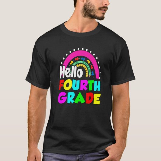 Cute Rainbow Hello Fourth Grade Happy First Day T-Shirt (Vorderseite)
