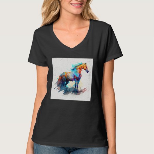 Cute Rainbow Horse Paint Splatter Illustration Col T-Shirt (Vorderseite)