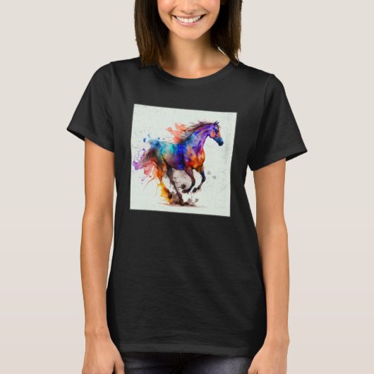 Cute Rainbow Horse Paint Splatter Illustration Col T-Shirt (Vorderseite)
