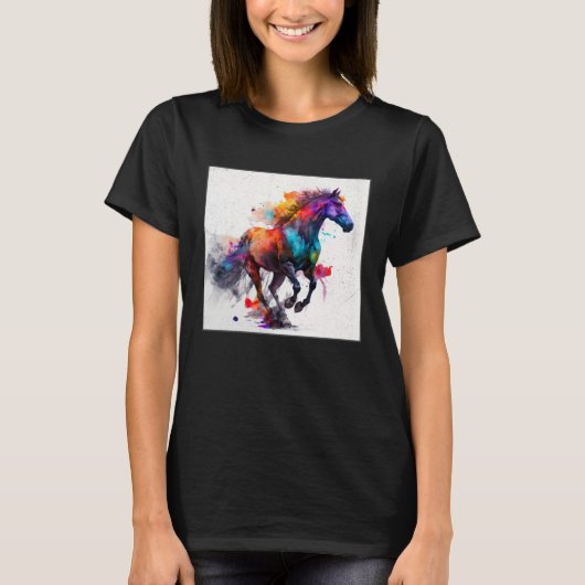 Cute Rainbow Horse Paint Splatter Illustration Col T-Shirt (Vorderseite)