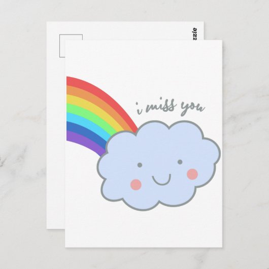 cute rainbow i miss you postkarte (Vorne/Hinten)