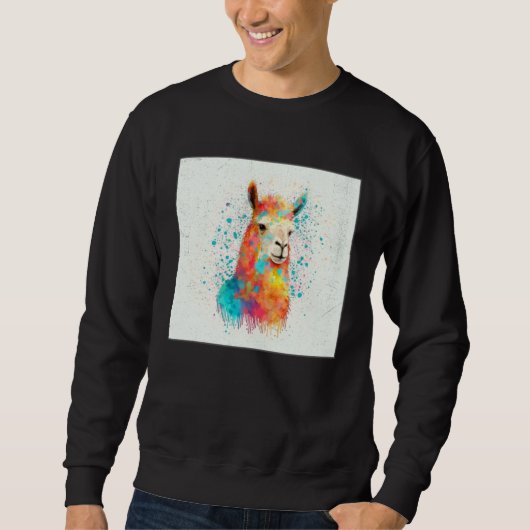 Cute Rainbow Llama Paint Splatter Illustration Col Sweatshirt (Vorderseite)