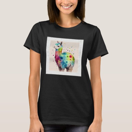Cute Rainbow Llama Paint Splatter Illustration Col T-Shirt (Vorderseite)