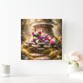 Cute Rainbow Plush Cat Wall Clock Kids Decor Quadratische Wanduhr (Zuhause)