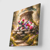 Cute Rainbow Plush Cat Wall Clock Kids Decor Quadratische Wanduhr (Winkel)