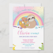 Cute Rainbow Sloth Art Paint Birthday Party Girl Einladung (Vorderseite)
