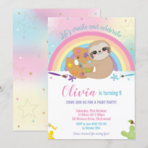 Cute Rainbow Sloth Art Paint Birthday Party Girl