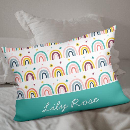 Cute Rainbow Teal Kid's Personalized Kissenbezug