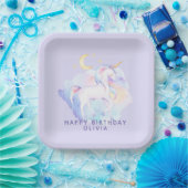 Cute Rainbow Unicorn Girl's Birthday Party Pappteller (Party)