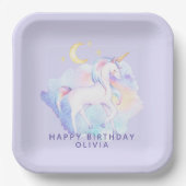 Cute Rainbow Unicorn Girl's Birthday Party Pappteller (Vorderseite)