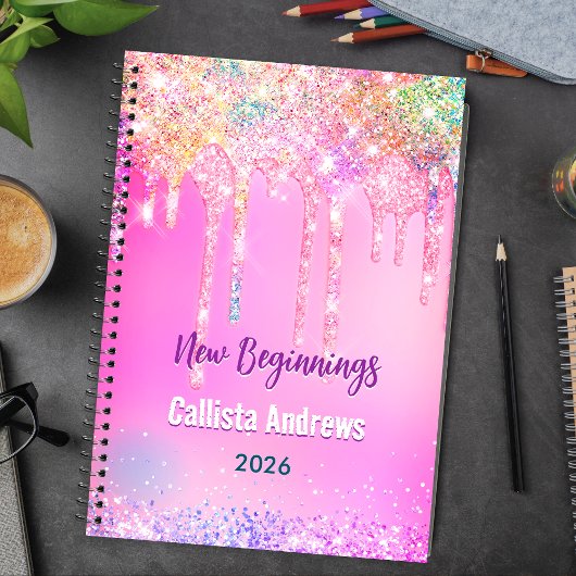 Cute Rainbow unicorn Glitter drips pink custom Notizblock