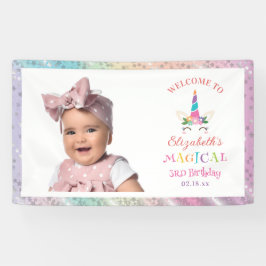 Cute Rainbow Unicorn Magical Birthday Welcome Banner