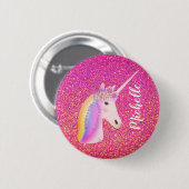 Cute Rainbow Unicorn Pink Glitter Button (Vorne & Hinten)