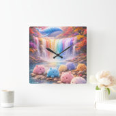 Cute Rainbow Waterfall Kids Wall Clock Decor Quadratische Wanduhr (Zuhause)
