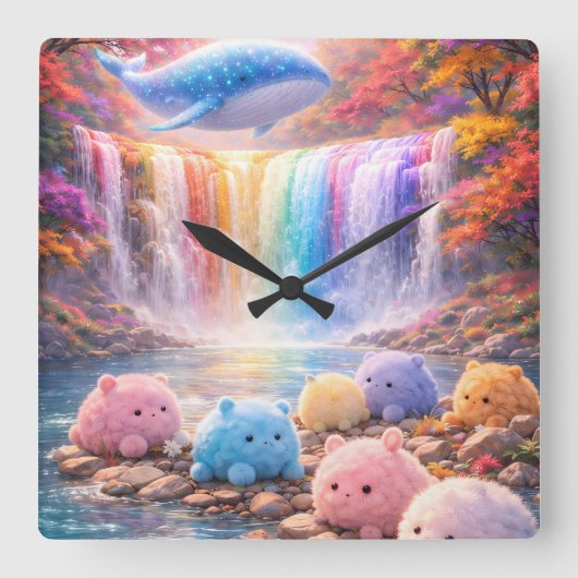 Cute Rainbow Waterfall Kids Wall Clock Decor Quadratische Wanduhr (Vorderseite)