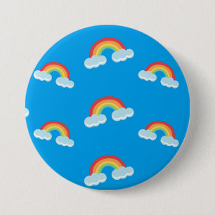 Cute Rainbow with Clouds Pattern Button