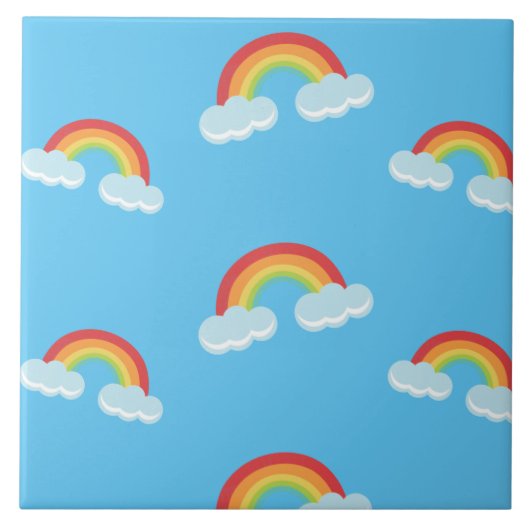 Cute Rainbow with Clouds Pattern Fliese (Vorderseite)