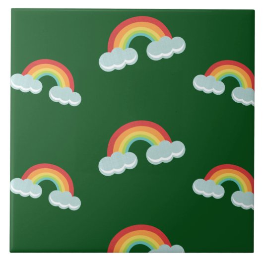 Cute Rainbow with Clouds Pattern Fliese (Vorderseite)