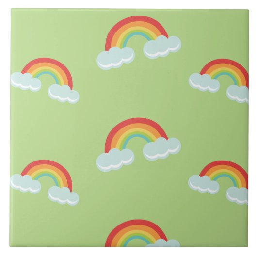 Cute Rainbow with Clouds Pattern Fliese (Vorderseite)