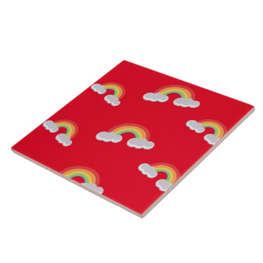 Cute Rainbow with Clouds Pattern Fliese (Seite)