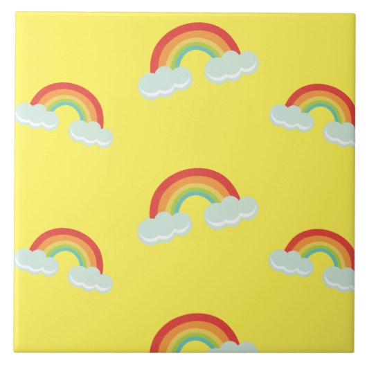 Cute Rainbow with Clouds Pattern Fliese (Vorderseite)
