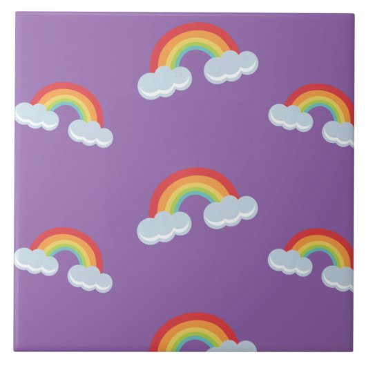 Cute Rainbow with Clouds Pattern Fliese (Vorderseite)