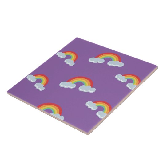 Cute Rainbow with Clouds Pattern Fliese (Seite)