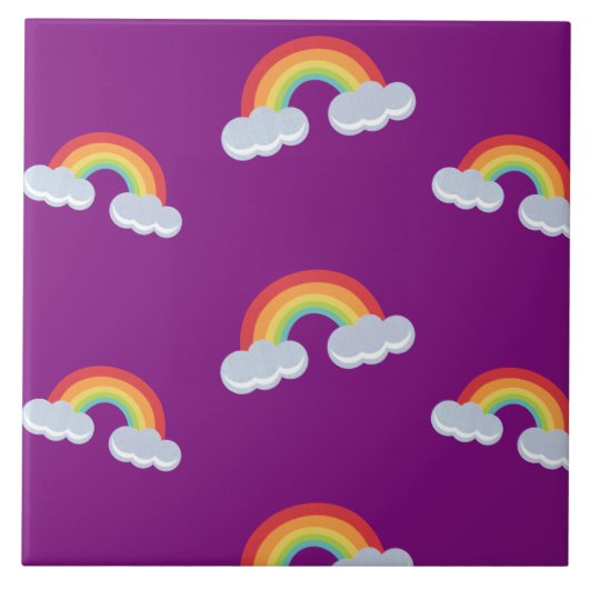 Cute Rainbow with Clouds Pattern Fliese (Vorderseite)
