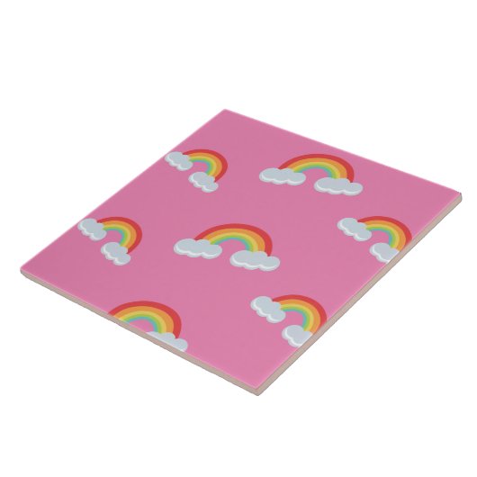 Cute Rainbow with Clouds Pattern Fliese (Seite)