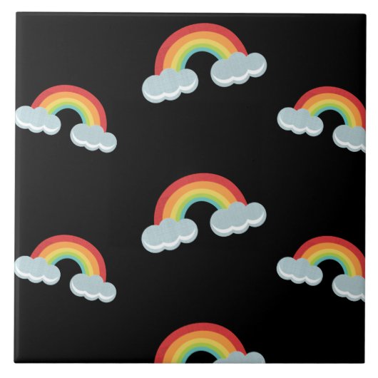 Cute Rainbow with Clouds Pattern Fliese (Vorderseite)