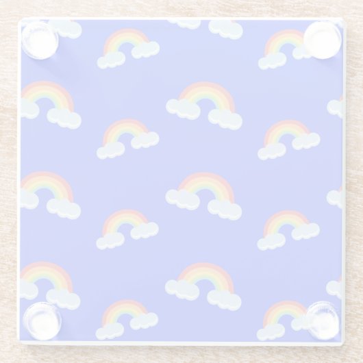 Cute Rainbow with Clouds Pattern Glasuntersetzer (Rückseite)