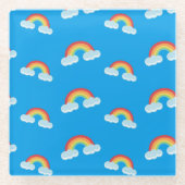 Cute Rainbow with Clouds Pattern Glasuntersetzer (Vorderseite)