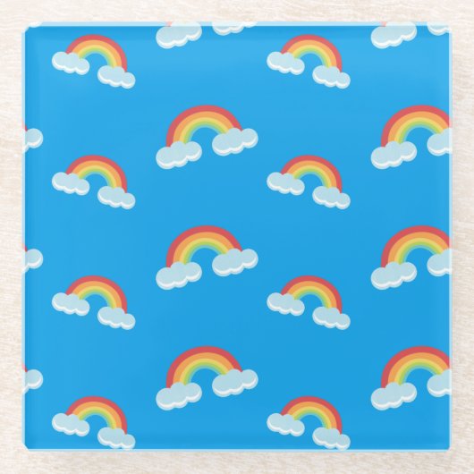 Cute Rainbow with Clouds Pattern Glasuntersetzer (Vorderseite)