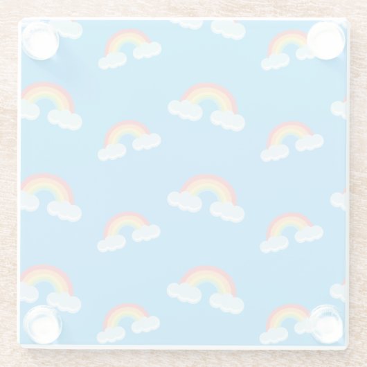 Cute Rainbow with Clouds Pattern Glasuntersetzer (Rückseite)