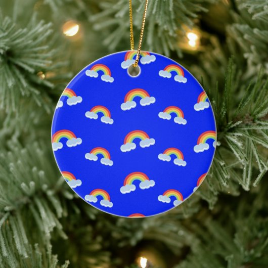 Cute Rainbow with Clouds Pattern Keramik Ornament (Baum)