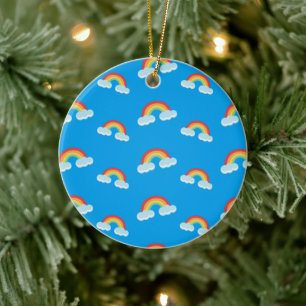 Cute Rainbow with Clouds Pattern Keramik Ornament