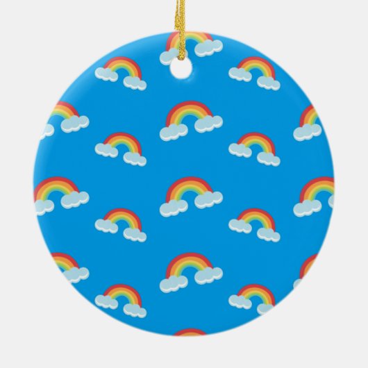 Cute Rainbow with Clouds Pattern Keramik Ornament (Hinten)