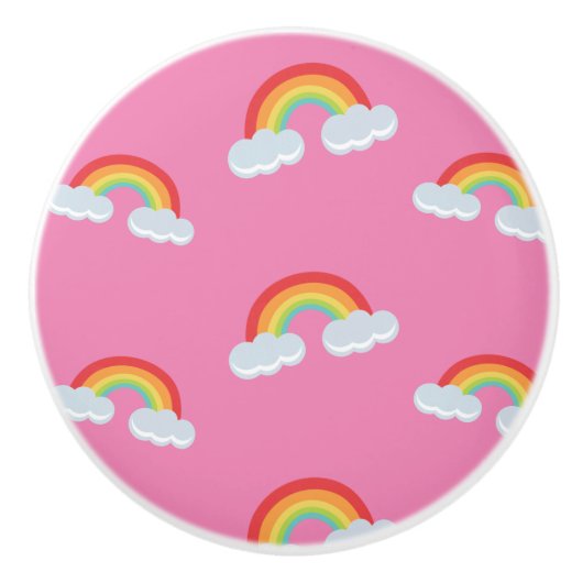Cute Rainbow with Clouds Pattern Keramikknauf (Vorderseite)