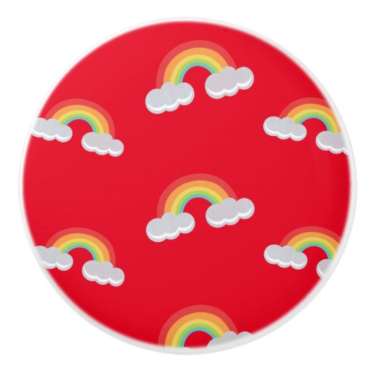 Cute Rainbow with Clouds Pattern Keramikknauf (Vorderseite)