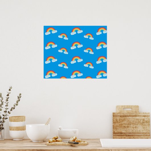 Cute Rainbow with Clouds Pattern Poster (Küche)