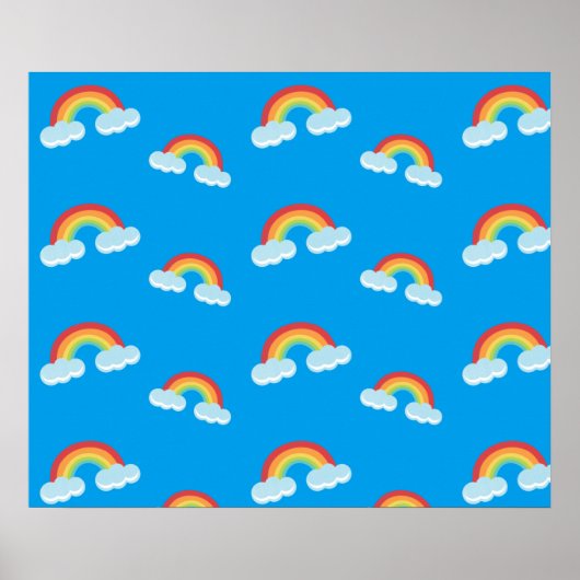 Cute Rainbow with Clouds Pattern Poster (Vorne)
