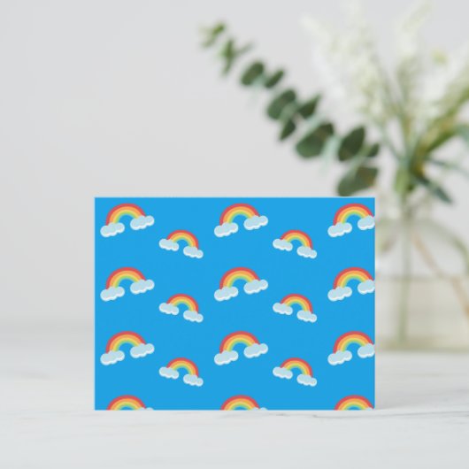 Cute Rainbow with Clouds Pattern Postkarte (Stehend Vorderseite)