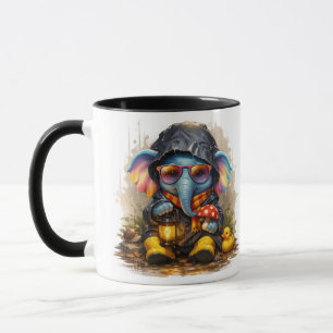 Cute Rainy Day Elephant Cartoon Coffee Mug Tasse
