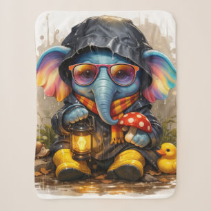 Cute Rainy Day Elephant Cartoon Cozy Throw Blanket Sherpadecke
