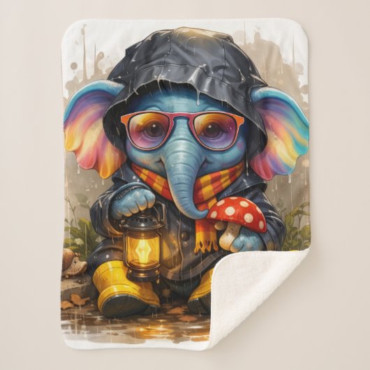 Cute Rainy Day Elephant Cartoon Cozy Throw Blanket Sherpadecke (Vorderseite)