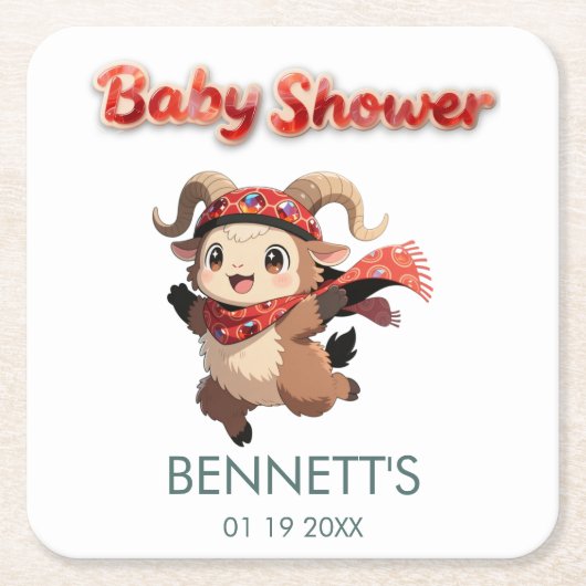 Cute Ram Winter Baby Shower Coaster Rechteckiger Pappuntersetzer (Vorderseite)