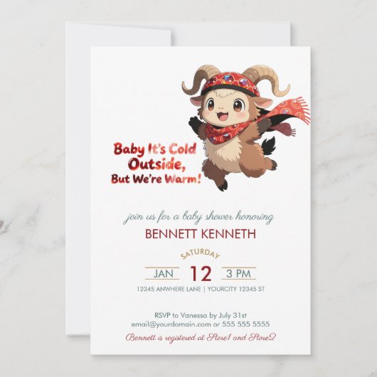 Cute Ram Winter Baby Shower Invitation Einladung (Vorderseite)