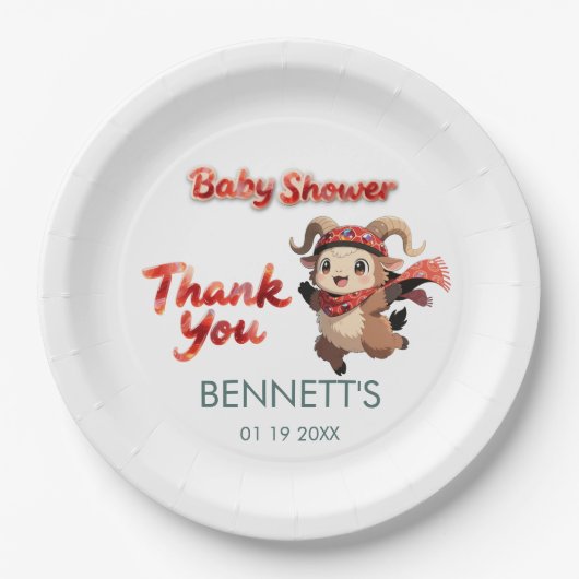 Cute Ram Winter Baby Shower Paper Plate Pappteller (Vorderseite)