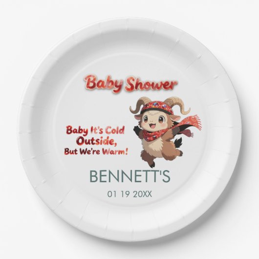 Cute Ram Winter Baby Shower Paper Plate Pappteller (Vorderseite)
