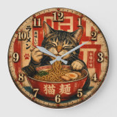 Cute Ramen Cat Große Wanduhr (Vorderseite)